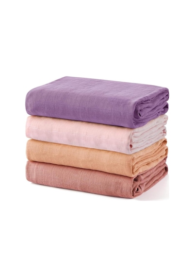 Muslin Kundak Bezi 4'lü Set Ultra Yumuşak ve Nefes Alabilir Pamuk 120x120 CM Mor