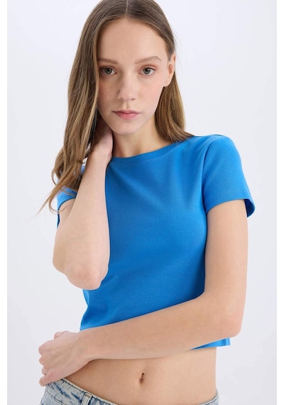 DeFacto Coool Fitted Crop Basic Düz Ribana Kalın Kumaş Kısa Kollu Tişört E0288AX25SMBE758