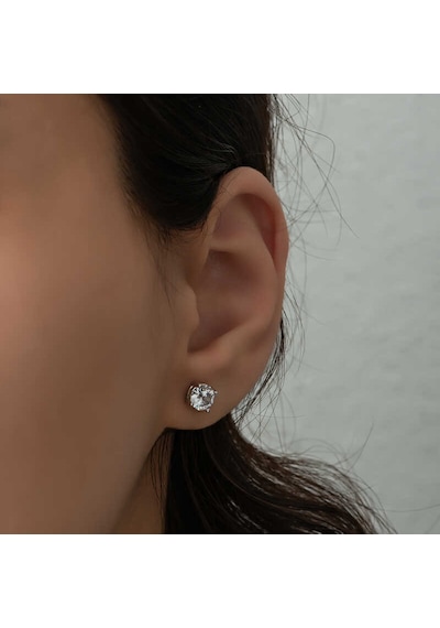 Kenpazar Gümüş 4 Mm Beyaz Zirkon Tek Taş Kadın Küpe
