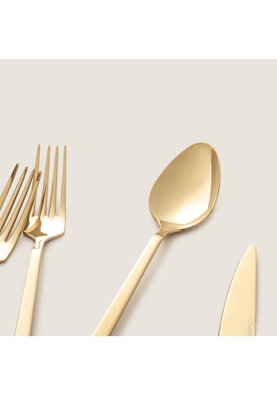 Destina 18 Parça Yemek Çatal Kaşık Bıçak Seti Parlak Gold