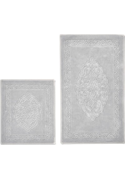 Lotus 2'li Pamuklu Klozet Takımı, Gri Banyo Paspas Seti 60 x 100 / 50 x 60 CM Gri