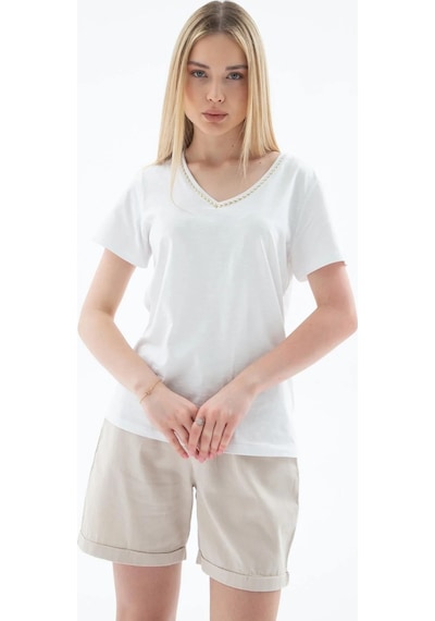 Fashion Friends V Yaka Kadın T-shirt 26y0478k1 Beyaz