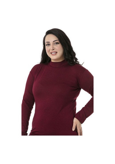 Disentis Büyük Beden Yarım Balıkçı Uzun Kollu Viskon Bordo Body Bordo