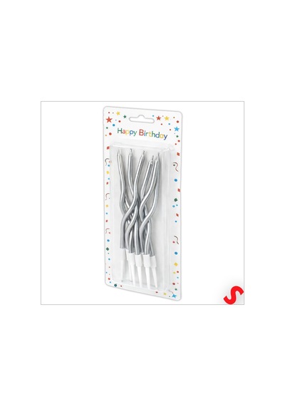 Gümüş Metalik Krom Renkli Spiral Pasta Mumu 14 Cm - 6 Adet