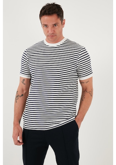 Buratti Pamuklu Çizgili Regular Fit Bisiklet Yaka Erkek T Shirt 5903005 Indigo