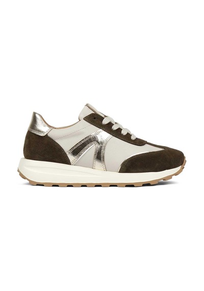 Kadın Haki Gri Bağcıklı Süet Deri Sneaker