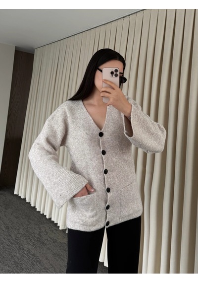 Laluvia Düğmeli Basic Hırka - 4622 Taş
