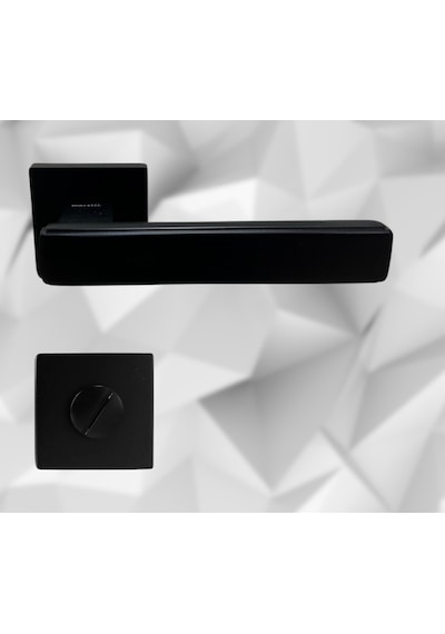 Lusso Siyah 5 Adet Oda 2 Adet Wc Kare Rozetli Kapı Kolu Set - Lusso Syh 5+2