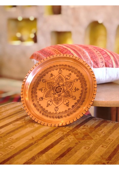 Moda Bakır Kırmızı Bakır Şark Köşesi Tepsi 40 Cm Kırmızı