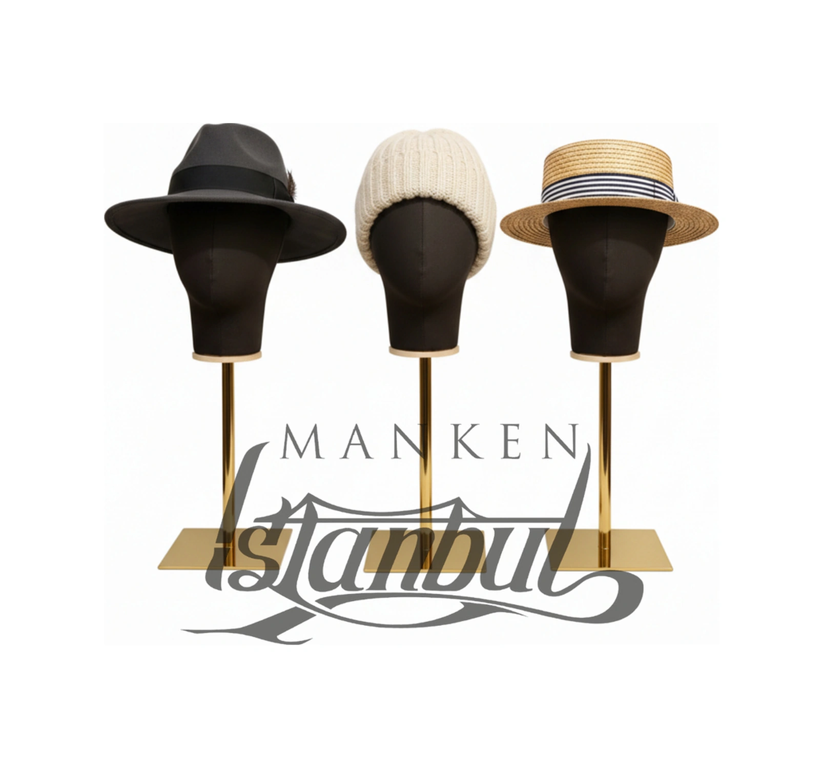 Özel Gold Standlı Kafa Mankeni Peruk Mankeni Aksesuar Mankeni