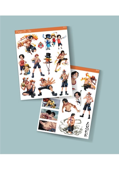 One Piece 2li Sticker Set -portgas D. Ace-telefon Süsleme Etiketleri-ödül Çıkartmaları- Anime Etiketi Kırmızı