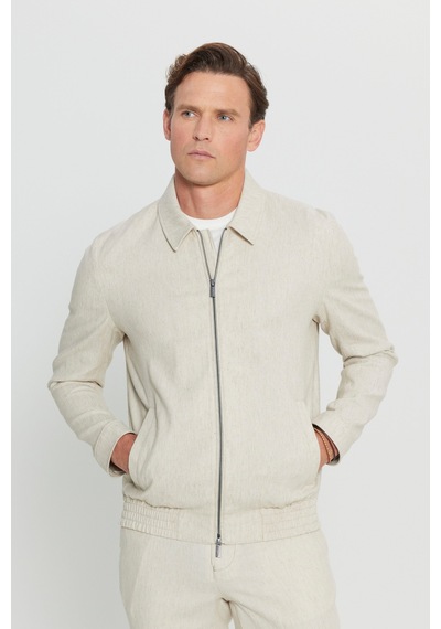 AC&Co / Altınyıldız Classics Erkek Bej Keten Standart Fit Normal Kesim Gömlek Yaka Bomber Ceket Mont Bej AC&Co / Altınyıldız Classics Erkek Bej Keten Standart Fit Normal Kesim Gömlek Yaka Bomber Ceket Mont Bej