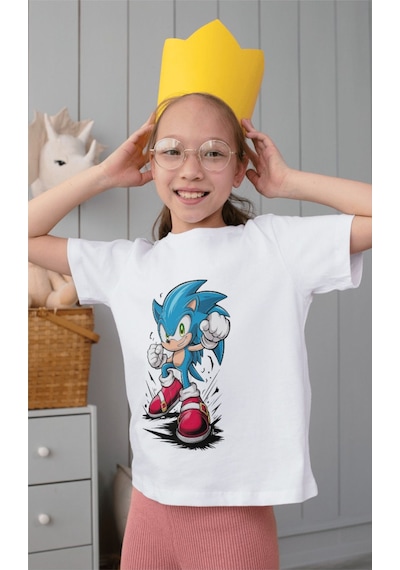 Alpşan Ticaret Sonic Çocuk Tişört Sonic Unisex Yetişkin Tişört Beyaz