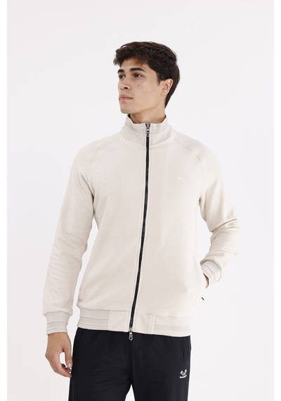 Rowinger Polo Yaka Rahat Kalıp Selanik Yapıda Mevsimlik Spor Görünümlü Sweatshirt Beıge