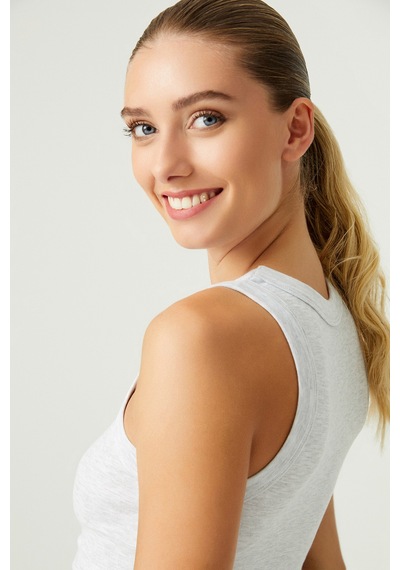 Los Ojos X Melodi Gri Pamuklu Kalın Askılı Crop Top Tank Kar Melanj