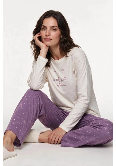 Angbutik Pjs 30170 Kadın Uzun Kol Pijama Takımı Krem