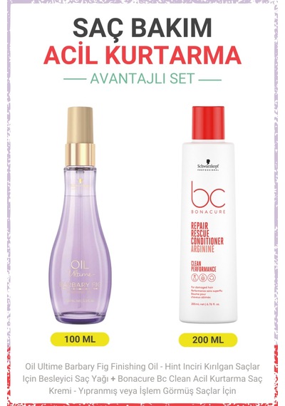 Barbary Fig Finishing Oil - Besleyici Saç Yağı + Bc Clean Acil Kurtarma Saç Kremi