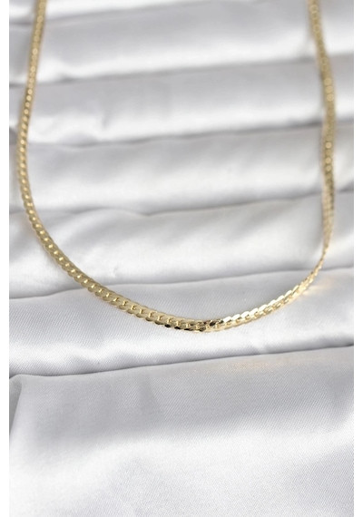 Ceylan Adam Cm 14k Gold Renk Yassı Zincir Model 45 Cm Kadın Kolye Çok Renkli