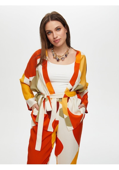 Faik Sönmez Geometrik Soyut Desen Kimono S25kmn001 Us25kmn001100 Multi Çok Renkli