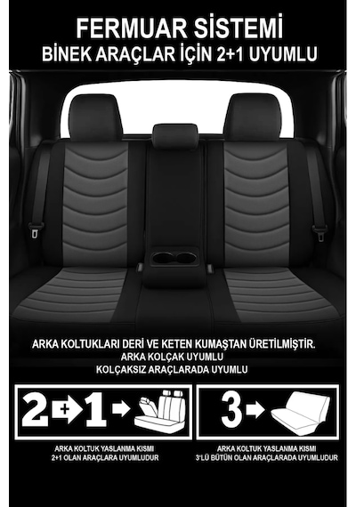 Panther Serisi Keten Kumaş Oto Koltuk Kılıfı- Dacia Sandero-stepway-duster Uyumlu Füme