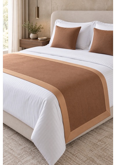 Varol 70x250 Yatak Şalı Runner Ve 2 Adet 45x45 Kırlent Seti Otel Konsept Lüx Dekoratif Set Kiremit