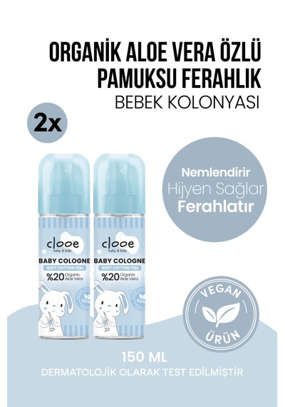 Hassas Ciltlere Özel Organik Aloe Vera Özlü Taze Pamuk Kokulu Soft Cotton Feel Bebek Kolonyası 2'li