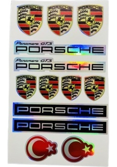 Porsche Hologram Sticker Set 13x22cm Universal Araba Motosiklet Dekal Etiket Holografik