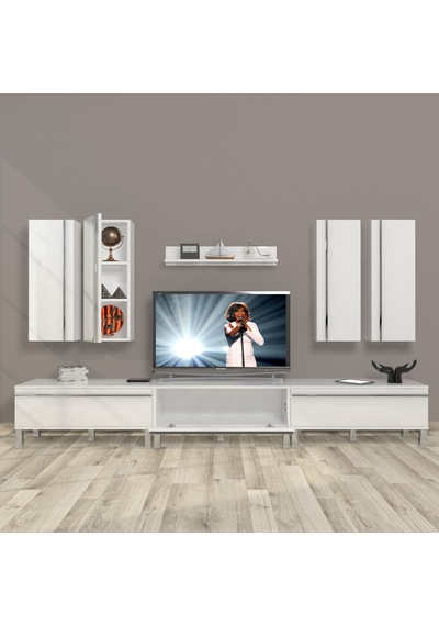 Decoraktiv Eko 8d Mdf Krom Ayaklı Tv Ünitesi Tv Sehpası Beyaz