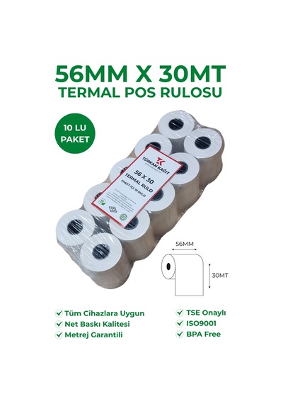 56x30 Termal Rulo Yazarkasa Pos Rulosu 1 Paket 10 Adet Tse Belgeli Bpa Free
