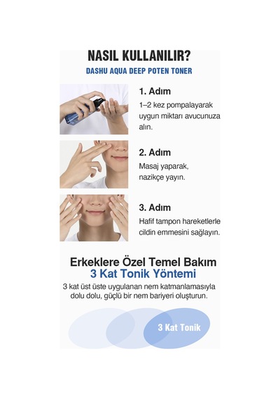 Dashu Mens Aqua Deep Potent Cilde Sakin Görünüm Sunan Ve Nemlendiren Cica İçerikli Tonik 153 ML