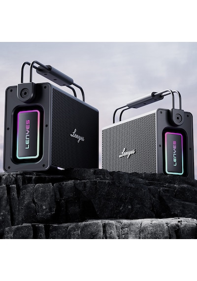 Lenyes Titan 2 Serisi Rgb Işıklı Çift Mikrofonlu Tws Bluetooth Speaker Hoparlör V5.3 5000mah Siyah