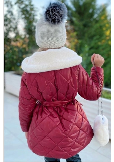 Turuncu Gardrop Çanta Ve Bere Dahil Peluş Detay Kız Çocuk Mont Çok Renkli