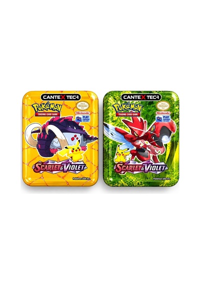 Cantex Tech Pokemon Scarlet & Violet Metal Kutu Karışık Gönderilir 2 Kutu 70-100 Kart Booster V-max - V-star - Standart Kart