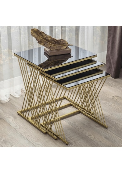 Vienna Gold Metal Ayaklı Füme Aynalı Zigon Sehpa