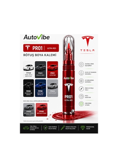 Tesla Rötuş Boya Kalemi Pr01 Ultra Red 2 Si 1 Arada