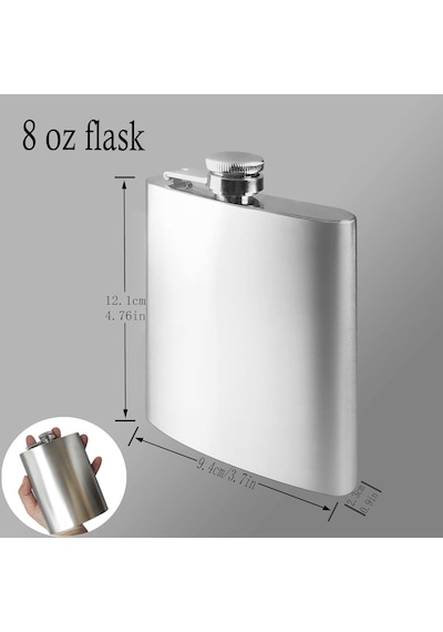 Perlotus 8 Oz- 235 Cc Hunili Cep Tipi Vidalı Kapaklı Çelik Viski İçki Matarası