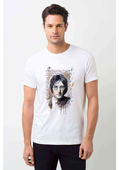 John Lennon Baskılı Beyaz Erkek Tshirt (528969953)