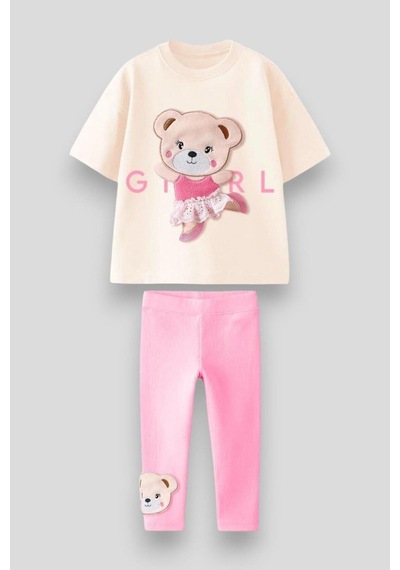 Lolliboomkids Kız Çocuk Sevimli Balerin Pembe Ayıcık T-shirt Ve Tayt Takım 3d Kabartma Aplike Nakış Baskılı Çok Renkli Lolliboomkids Kız Çocuk Sevimli Balerin Pembe Ayıcık T-shirt Ve Tayt Takım 3d Kabartma Aplike Nakış Baskılı Çok Renkli
