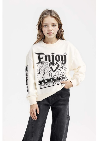 DeFacto Kız Çocuk Oversize Geniş Kalıp Bisiklet Yaka Baskılı Sweatshirt D6629A824AUER99 DeFacto Kız Çocuk Oversize Geniş Kalıp Bisiklet Yaka Baskılı Sweatshirt D6629A824AUER99