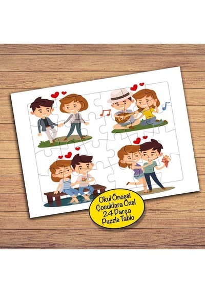 Sevimli Romantik Çiftler 24 Parça Çocuklara Özel Yapboz Tablo-105
