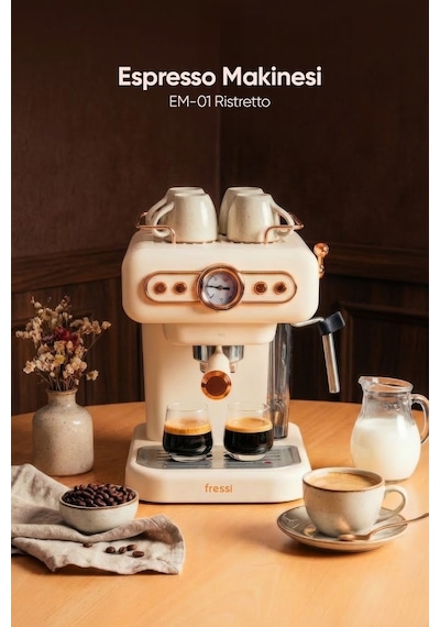 Fressi EM-01 Ristretto Süt Köpürtücülü 20 Bar Basınçlı Espresso Latte Cappuccino Americano Makinesi 1.2 L
