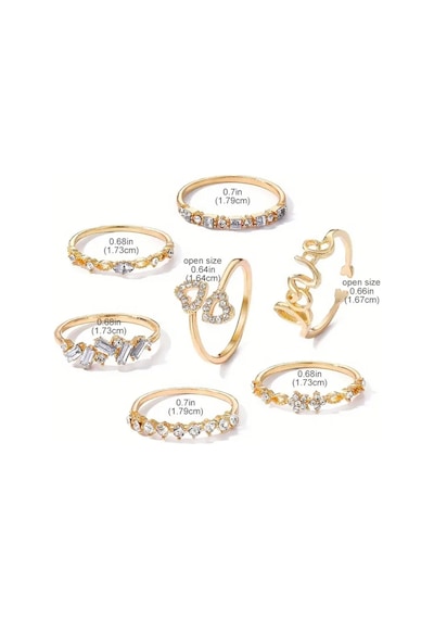Love Aşk 7 Parça Tasarım Gold Altın Taşlı 14 Şubat Sevgiliye Hediye Yüzük Seti