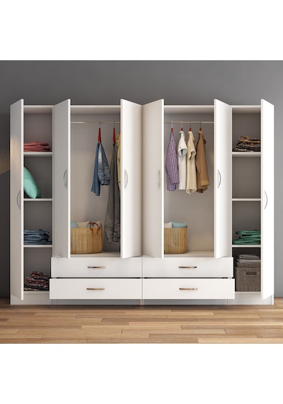 tanmob 6 Kapılı Dört Çekmeceli Geniş Gardrop Beyaz- Grd0801 tanmob 6 Kapılı Dört Çekmeceli Geniş Gardrop Beyaz- Grd0801