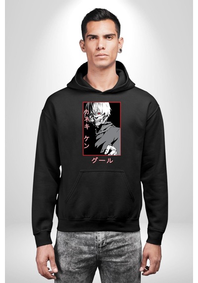 Kaneki Ken Kuma Japon Anime Şeytan Kadın Erkek Siyah Kapüşonlu Sweatshirt Hoodie Siyah