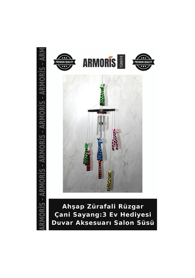Ahşap Zürafali Rüzgar Çani Sayang:3 Ev Hediyesi Duvar Aksesuarı Salon Süsü