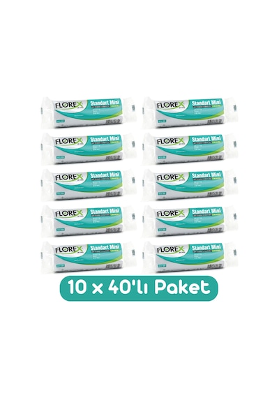 Florex Standart Mini Boy Çöp Torbası 44x45 Cm 40'lı Rulo Beyaz 10 Rulo (400 Adet)