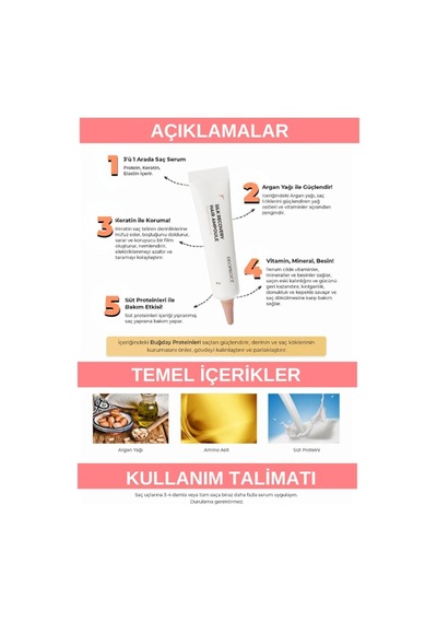 Deoproce Protein, Keratin, Elastin İçeren Hasarlı Saçlar Için 3'ü Bir Arada Yoğun Saç Bakım Serumu 10g Sku: Smg8690010432193
