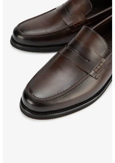 Lofer Erkek Deri Eva Tabanlı Bantlı Klasik Loafer Kahverengi Kahve