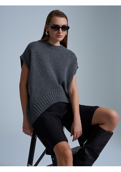 Dilvin 10839 Yün Karışımlı Oversize Süveter-füme Füme
