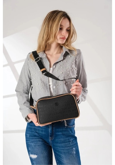 Just Polo Kadın Ayarlanabilir Uzun Askılı Omuz Çantası Ebat 17x27 Siyah Camel Yeni
